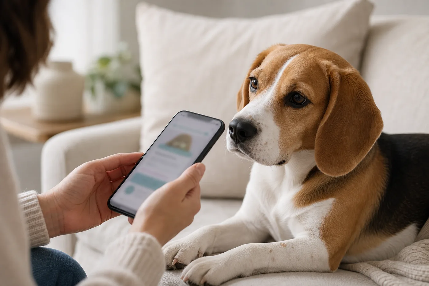 Pet parent scanning dog health records with a smartphone app